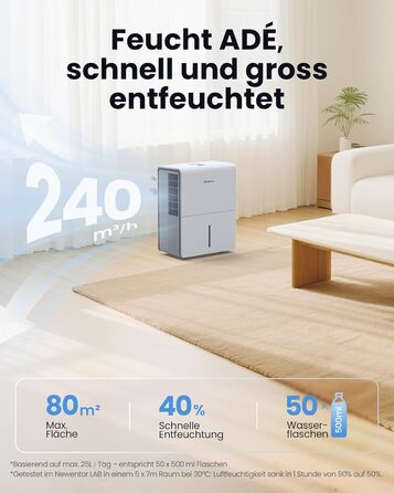 Електричний осушувач повітря Newentor 12L для підвалу, 35dB, з гофрованим шлангом 1м, для приміщень до 25м²/122м³, 10 років гарантії, фільтр, таймер, продуктивність 25л/день
