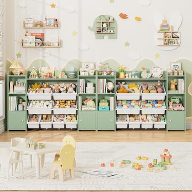 FOREHILL Регульована полиця для іграшок з 8 ящиками, дитячий шафка, книжкова полиця для дітей, меблі для дитячої кімнати з ящиком для іграшок, 138,8 x 94,3 x 29,6 см, білий (зелений)