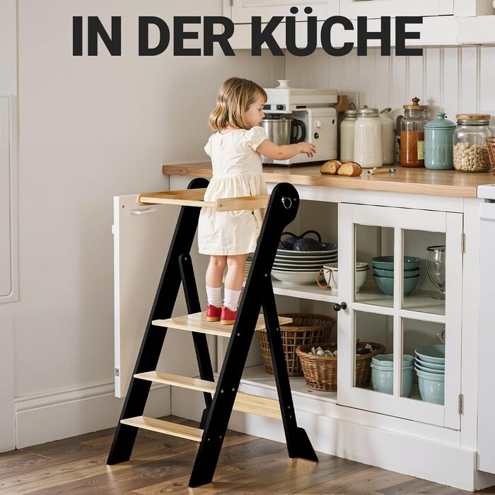 COSYAND Монтессорі стільчик-сходинка для дітей від 1 року, регульована висота, безпечний | Сходинка Монтессорі для кухні, сірий колір