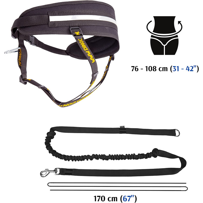 Динго багатофункціональний біговій ремінь повідець для собак з ручкою карабін поводок з демпфером чорний Canicross для бігу з собакою Dogtrekking, Skijring Z30004 чорний біговій ремінь Повідець з ручкою