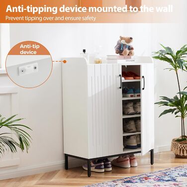 Шафа для взуття 5-ярусна в стилі ф armhouse з 2 дверцятами, самостійна шафа для взуття з регульованими полицями та металевими кутовими прикрасами для передпокою та коридору, білий, білий, білий (сучасний білий, білий)