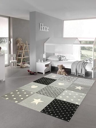 Килим-мрія для дитячої кімнати, ігровий килим і дитячий килим, дизайн у вигляді зірочок у формі серця, рожевий, білий, сірий Розмір (80 х 150 см, чорний, сірий)