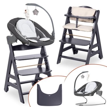 Дитячий високий стільчик Hauck Beta+ Newborn Set Deluxe - комплект з підставкою для новонароджених, м'яким сидінням та підносом для годування, білий (темно-сірий)