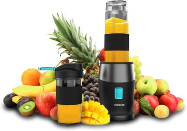 Блендер портативний Cecotec Power Titanium 300 EasyGo, 350W, з подрібненням льоду, 4 леза з титановим покриттям, 2 пляшки та 2 кришки, чорний