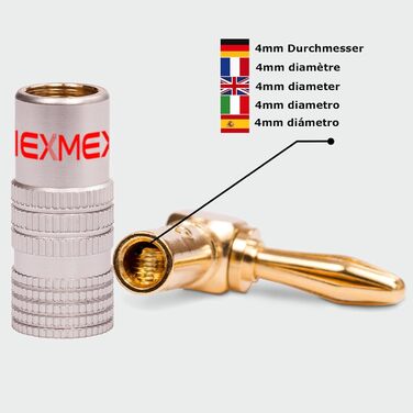 Бананові вилки NEXMEX 90 з термоусадочною трубкою, набір 16, 24K позолочені для акустичних кабелів HiFi
