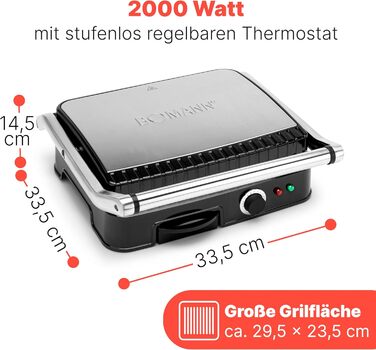 Контактний гриль Bomann KG 2242 CB | 2000W | антипригарне покриття | для приготування Паніні та контактного гриля