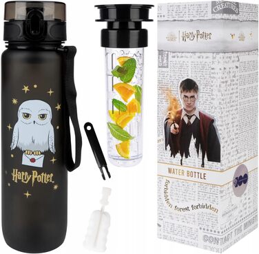 Пляшка для води MOMO WAY Wizarding World Harry Potter 1 літр, пляшка для води Tritan без бісфенолу А з контейнером для фруктів і засобом для чищення пляшок, смішні подарунки для чоловіків, жінок, дітей 1000 мл Гаррі Поттер 1000 мл