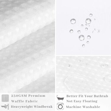 Тканинна шторка для душу з магнітами Snap Liner, біла, 180x200 см