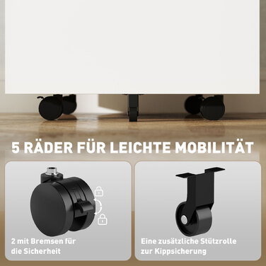 Мобільний контейнер для документів, шафа для паперів, перегородка, централізований замок, сталевий корпус, 5 коліс, білий колір, розміри 39 x 48 x 67 см