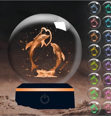 Нічник ALEENFOON 3D Crystal Ball зі світлодіодною основою, з можливістю затемнення, фігура дельфіна, для дітей та декору