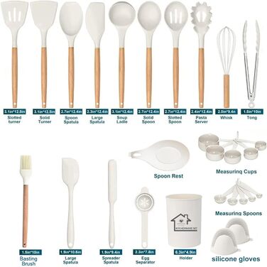 Набір кухонних аксесуарів з силікону, 28 предметів: лопатки, шпателі, мішалки та інше. Сумісний з антипригарним посудом.