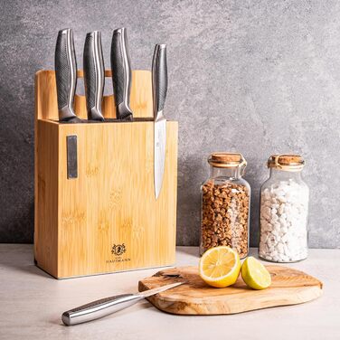 Набір ножів Karl Hausmann 5 шт. з магнітним блоком з бамбука - набір кухонних ножів з нержавіючої сталі
