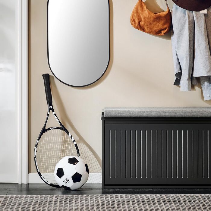 SoBuy Взуттєва шафа з 2 відкидними кришками, вузька, з 4 полицями, білий колір, розмір 61x100x26 см, FSR165-W, з довгою лавкою, чорний колір