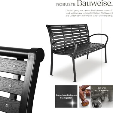 Садова лавка Tectake 3-місна преміум класу, для саду, тераси та балкона, витримує до 200 кг, 126x62x81.5 см, вологостійка дерев'яна лавка