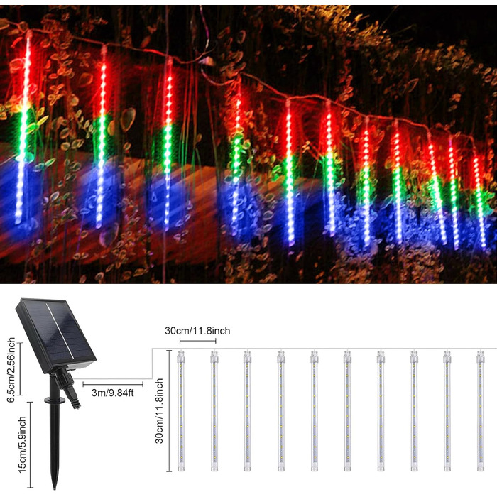 Світильники для душу Acxilexy Solar Meteor, 30 см 10 трубок 240 світлодіодів, пульт дистанційного керування, водонепроникний, багатобарвний