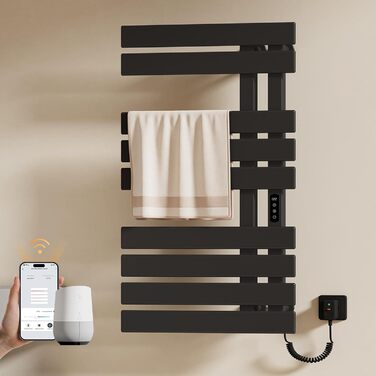 Електричний рушникосушар EMKE з Wi-Fi, 1000 x 500 мм, 320W (правий), чорний. Сумісний з Alexa та Google Home