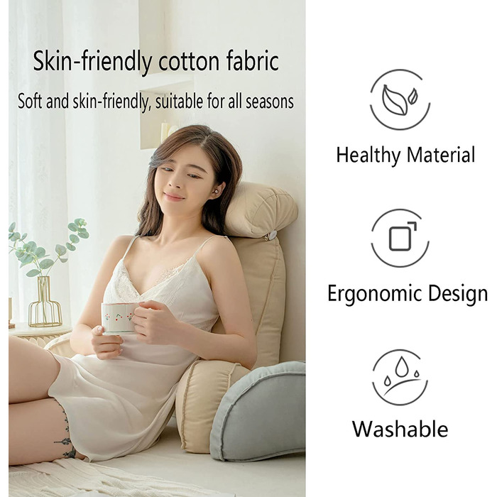 Підголовник HEATHE з підлокітниками, спинка для ліжка, подушка для читання з знімною подушкою для шиї та знімним чохлом, для читання або ігор на ліжку/дивані/підлозі Dream Orange 75×40×50cm (без підголівника)