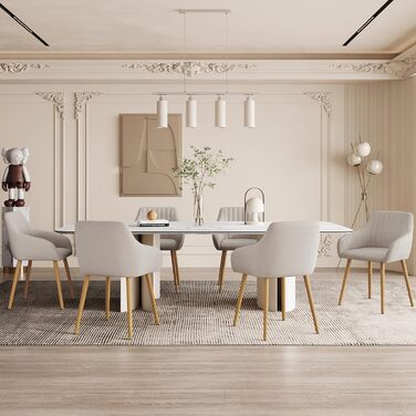 Комплект з 4-х обідніх стільців з підлокітниками, бежевий, з дерев'яними ніжками, з м'яким сидінням, для кухні та вітальні