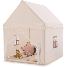 Дитяче намет-ігровий будиночок Dreamade з м'якою дахом та вікнами, дерев'яний каркас, для хлопчиків та дівчаток (Бежевий)