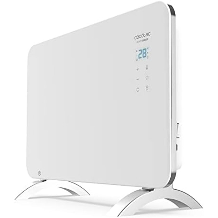 Конвектор Cecotec Ready Warm 6750 Crystal Connection з склокерамічною панеллю, 2000 Вт, WiFi, термостат, таймер, підставка, для ванної кімнати (IP24), тихий, білий