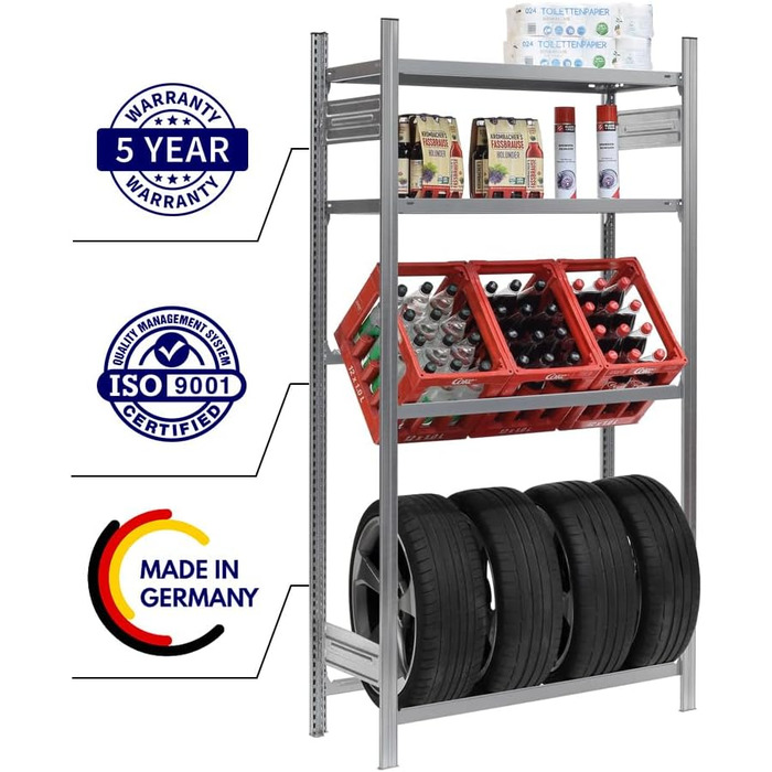 Стеляжка для ящиків та шин PROREGAL CHIEMSEE TIRE, німецька якість, 200x136x43,5 см, 3 ящики + 4 шини + 2 дошки