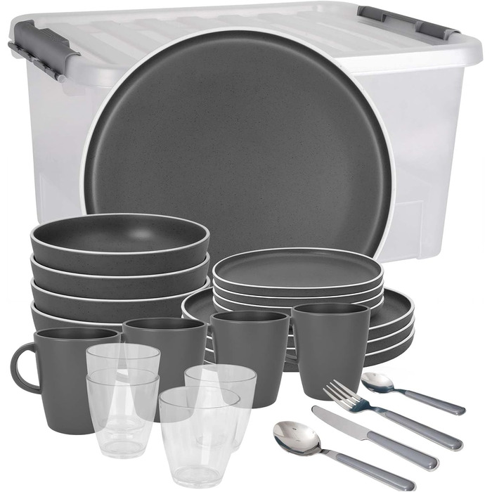 Набір посуду BRUNNER Melamin Camping | 12 предметів - тарілки та миски для 2-4 осіб | DOLOMIT Midday, стікельний, стійкий до подряпин (All Inclusive 36+1)