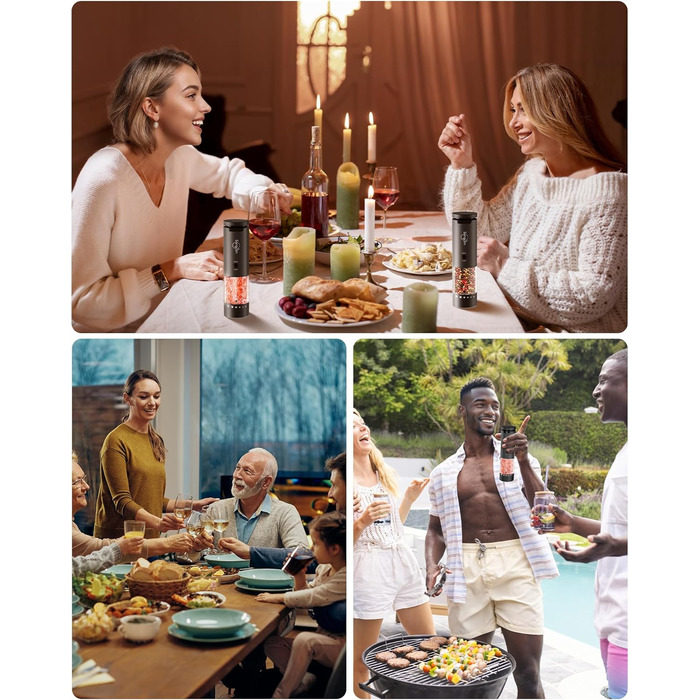 Електричні млини для солі та перцю Sangcon, 2 швидкості, перезаряджувані, 6 ступенів помелу, автоматичний набір з док-станцією, для зручного використання, сірий + чорний