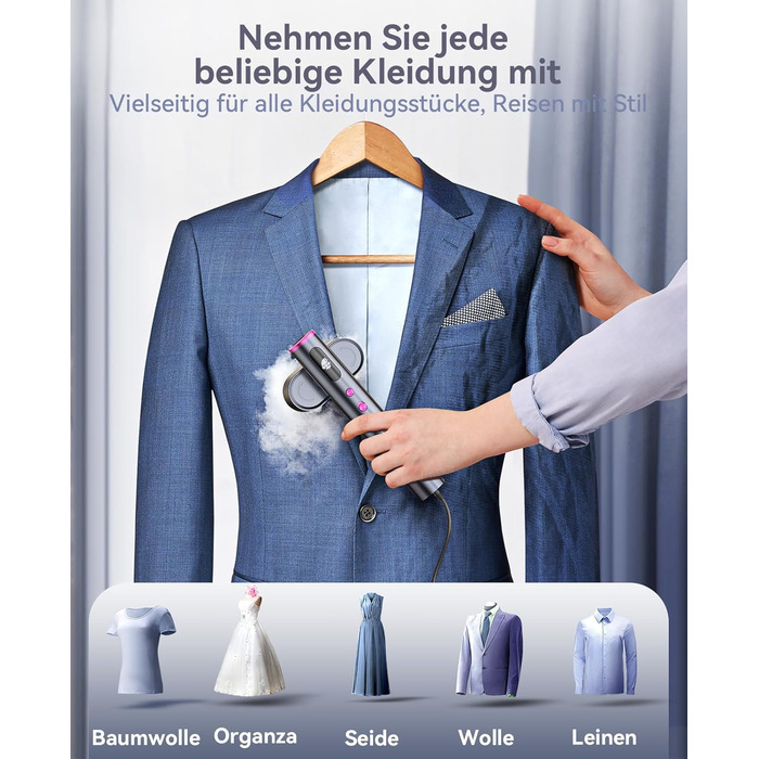 Парoгенератор для одягу Jack & Rose, 110-240V, 1000W, портативний, 2-в-1, для подорожей, сірий