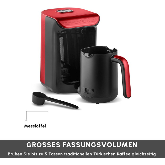 Кавомашина KARACA Hatır для приготування турецької кави з функцією обсмажування, 535W, 5 чашок, автоматичне нагрівання, чорно-червоний колір