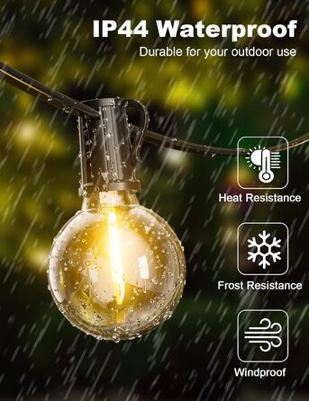 LED гірлянда для вулиці, 20.7м, з таймером, 30+1 лампочки G40, диммування, IP44, для декору саду, балкону, дому