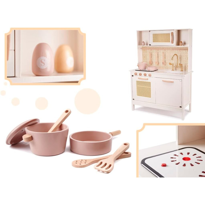 Дерев'яна дитяча кухня з мийкою, духовкою та витяжкою, з сосни та берези (Модель 2)