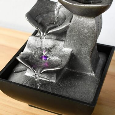 Фонтан для дому Zen'Light Boro: розслаблюючий водоспад з LED-підсвіткою для вітальні, спальні, офісу. Ідеальний для медитації та релаксації. Замкнутий цикл, H 18 см