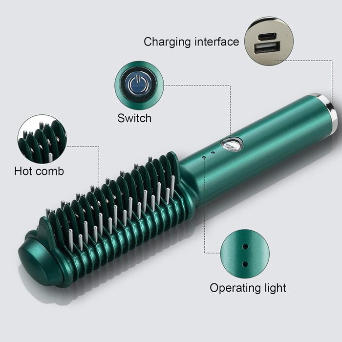Випрямляч для волосся та щітка для завивки волосся 2-в-1, бездротова щітка-щітка для випрямлення волосся, гребінець, швидке нагрівання, захист від опіків, акумуляторна USB-щітка для укладання волосся, гарячий гребінець для жінок, подарунок