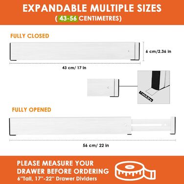 Органайзери для шухляд MUUKAIII (6 шт.) - бамбукові роздільники для шухляд, 43-56 см, 6 см висота, для кухні та шафи - білий