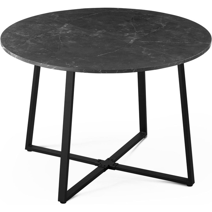 Стіл обідній DUBI Möbel NOA, круглий, 110x110 см, для кухні/їдальні, індустріальний стиль, бетонний вигляд, чорний мармур