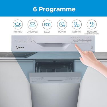 Посудомийна машина Midea SF 3.45N PRO: 9 комплектів, Inox, Wi-Fi, 47 dB, 45 см, енергоклас E