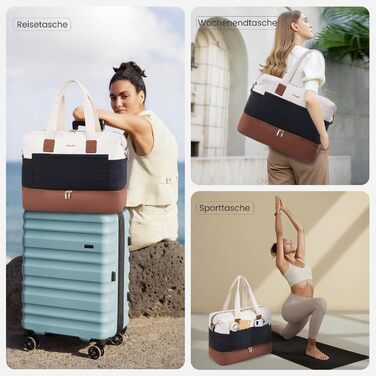 Сумка-мішок LOVEVOOK для подорожей, 52x38x25 см (50 л), з відділенням для взуття та косметичкою, бежево-оливковий колір