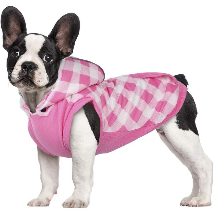 Зимове пальто для собак в тонку клітку, вітрозахисне пальто для собак з флісовою підкладкою Одяг для собак Світловідбиваюча куртка для собак Жилет для маленьких собак розміром з сідло це знімна капелюх (3XL, рожевого кольору)