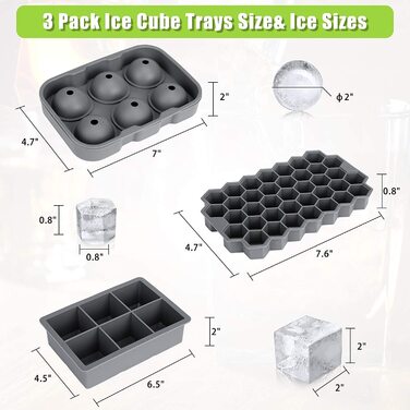 Форма для кубиків льоду AiBast 3 шт силіконова сіра