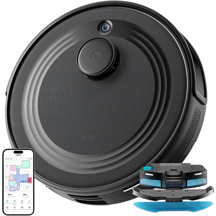 Робот-пилосос LEFANT M2 з функцією миття, LiDAR-навігацією, зоною заборони, потужністю 6000Pa, часом роботи 140хв, багатоступеневим картуванням, для видалення шерсті тварин, килимів та твердих поверхонь (M2-B)
