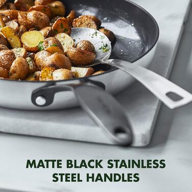 Набір сковорідок GreenPan Venice Pro Noir 26см та 30см, нержавіюча сталь, антипригарне покриття Ceramic, чорний, без PFAS, для індукційних плит, придатні для миття в посудомийній машині, термостійкі, сріблясті