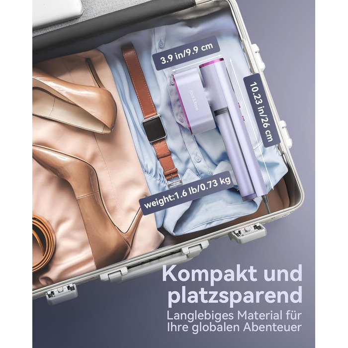 Jack & Rose Дампфглеттер: Портативний праска-парогенератор для подорожей, 1000W, 110-240V, 2-в-1, Швидкий нагрів 15с, Violet