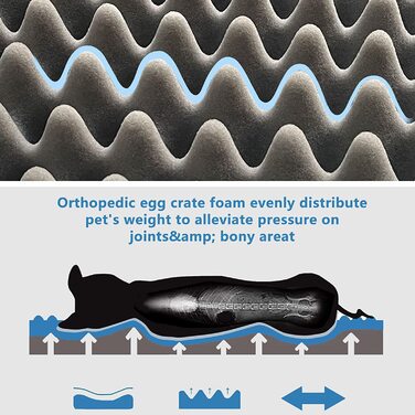 Ортопедичне ліжко для собак Gzvxuny для великих собак, водонепроникна подушка для собак зі знімним чохлом, що миється, і пінопластом у формі яйця, дихаючий килимок для собак, Матрац для собак, Сірий XL (104x74x10 см)