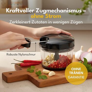 Ручний подрібнювач овочів та цибулі LEBENLANG 1л | Без BPA | Чорний | Для цибулі, часнику, овочів | Багатофункціональний кухонний подрібнювач