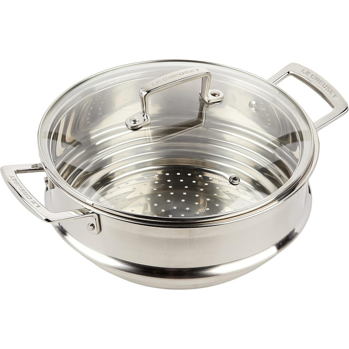 Вставка для пароварки Le Creuset з нержавіючої сталі з кришкою з термостійкого скла, діаметр 24 см