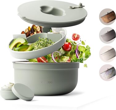 MAMEIDO Salatbox для обідів: контейнер для салату з нержавіючої сталі, 1,5 л, BPA-free, з відділеннями та контейнером для соусу, Meal Prep