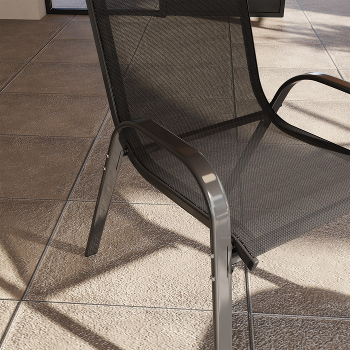 Набір садово-патіо стільців 4 шт., сталеві, складані з підлокітниками та спинкою, до 120 кг, чорного кольору