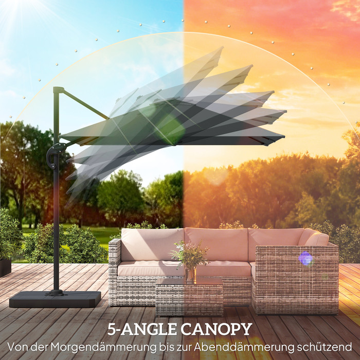 Сонячний парасоль з алюмінієвим каркасом Ø244 см з ручним механізмом, стійка, водовідштовхувальне покриття, поворот на 360°, темно-сірий