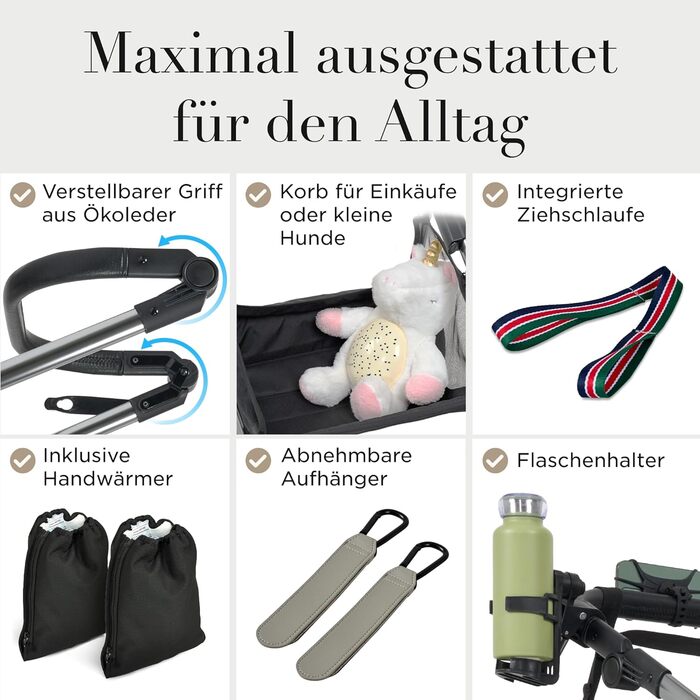 Дитяча коляска 3 в 1 з автокріслом та люлькою | Коляска для малюка з автокріслом, безпечний ремінь, легка оливкова | Без Isofix