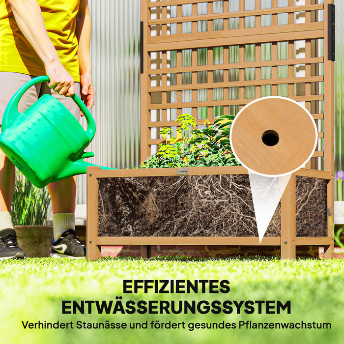 Підвищене грядка з шпалером та дахом, ящик для рослин, квітник, стійкий до погодних умов, дерево, 90 x 45 x 183 см, коричневий